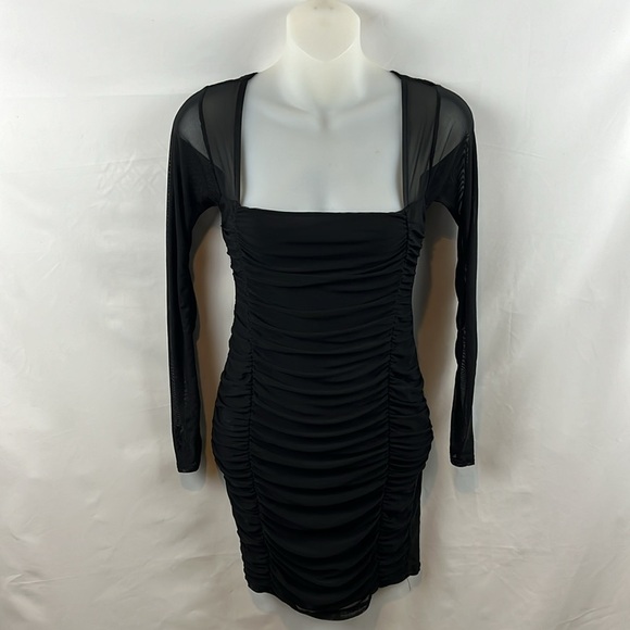 Nasty Gal Mesh Behavior Ruched Sexy Party Black‎ Minin Dress Size 2 - Picture 7 of 13